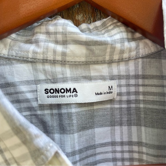 SONOMA Men’s Gray White Plaid Long Sleeve Button Down Size Medium - Picture 3 of 10